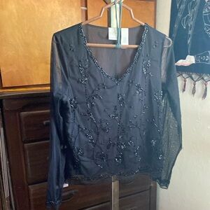 Elegant Black Beaded Women's Top
